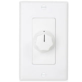 A simple white wall switch with one button, typically used for lighting control.